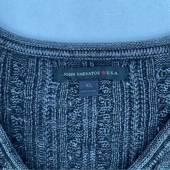 John Varvatos USA Men’s XL Cotton Linen Blend Cable Knit V-Neck Sweater